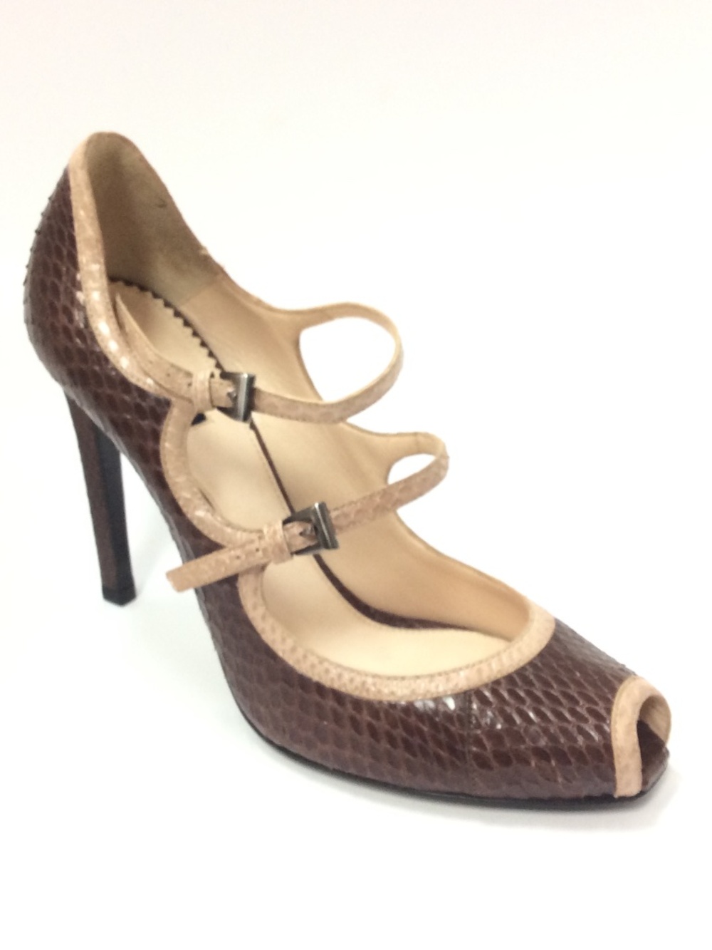 Giorgio Armani Snake Print Peep Toe Pumps Size: 6